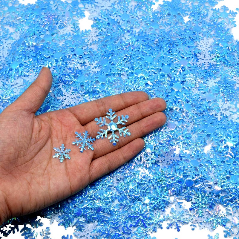 catin 750pcs Snowflake Confetti for Table Frozen Confetti Blue Snowflake Table Scatter Winter Wonderland Birthday Party Supplies, 3 size - Image 4